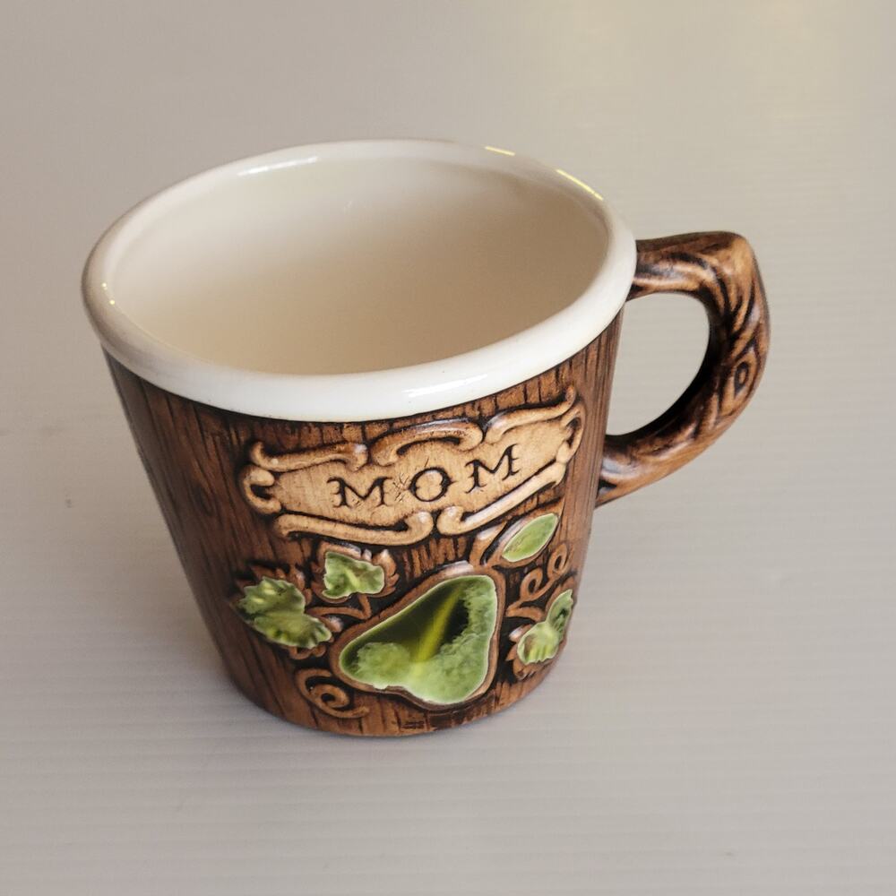 Vintage Treasure Craft USA Mom Hawaiian Mug Ceramic Faux Wood Hawaii